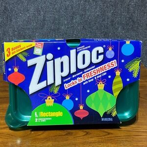 2006 Ziploc Holiday Green Large 2.25 QT Limited Edition Rectangle Containers Lid